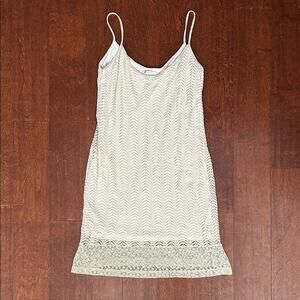 Maria Filó Cream Crochet Lace Mini Dress with Gold Metallic Accents, Size Medium